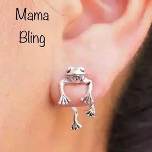 3 for $25/ 3D Silver Frog Stud Earrings NWT